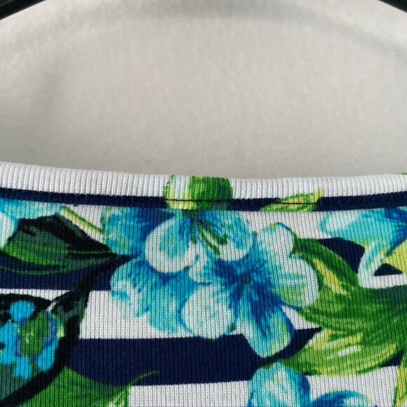 Rafaella Size L Black/White Stripe Cut Out Floral Top - Picture 9 of 16